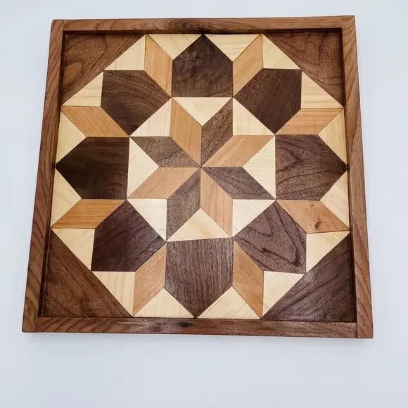 Wood Handcrafted Geometric Pattern Barn Quilt Will Hanging Art Piece - Picture 16 of 16